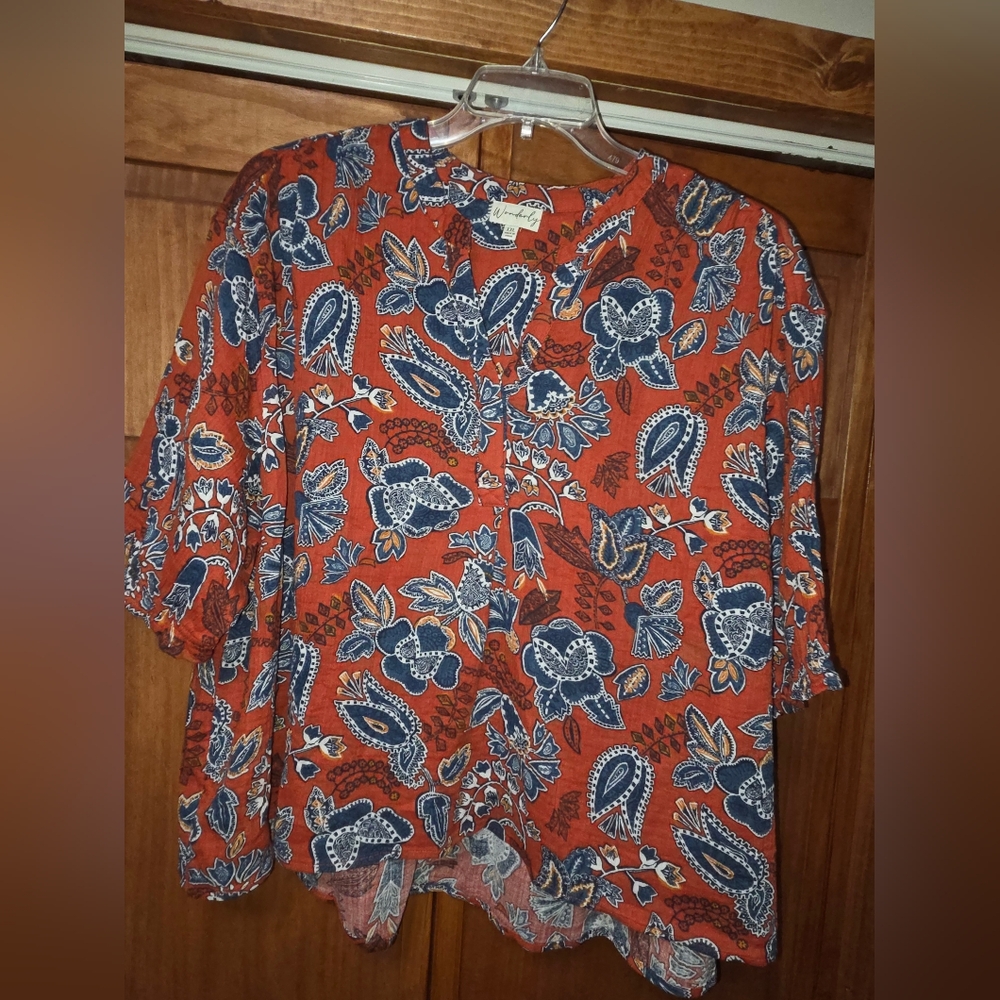 Wonderly Orange and Blue Paisley Top